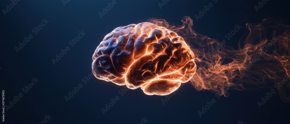 Poster 3d rendering of a human brain. the brain is in the center of the image and is surrounded by a dark b