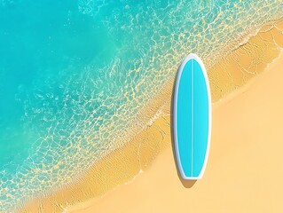 Obraz premium Surfboard on sandy beach with ocean view.