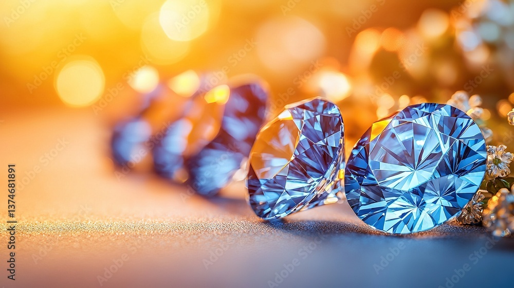 Poster a cluster of blue diamonds perched atop a table amidst an array of diamonds on the same surface