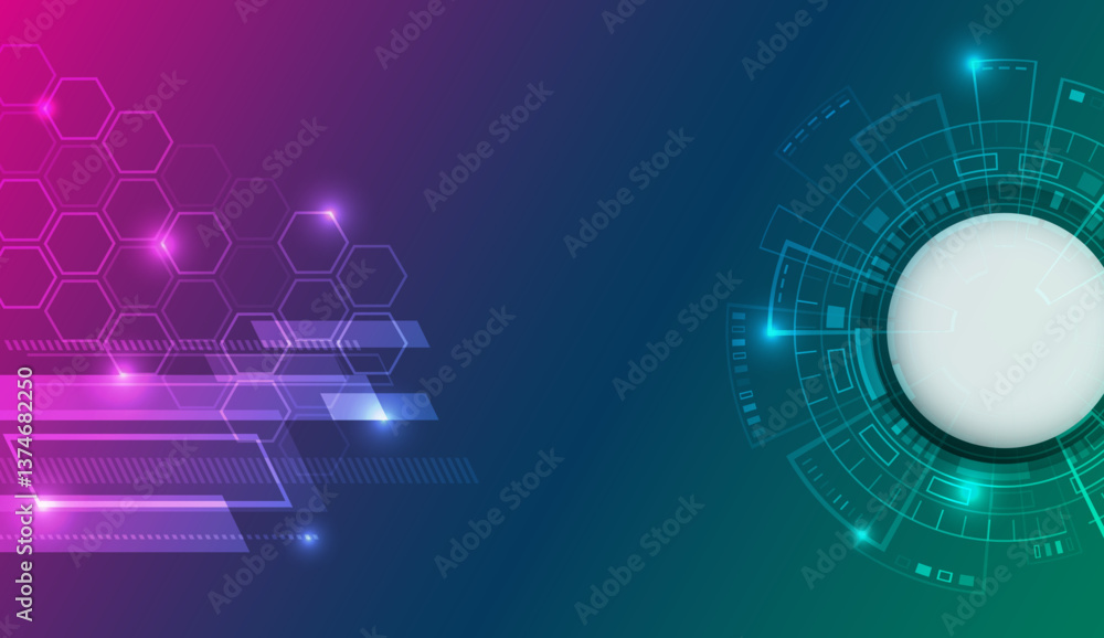 Poster Electronic vector illustration. Abstract modern digital science technology futuristic circuit board. Design for presentation. Cyber connection on the blue background. Hi-tech communication design.