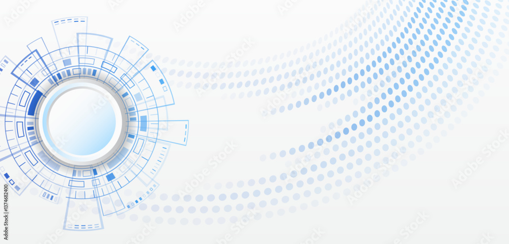 Poster Elegant blue gradient creates a technological, digital and innovative atmosphere. Great for design banner, presentation. Abstract futuristic background with smooth wavy lines and glowing elements.