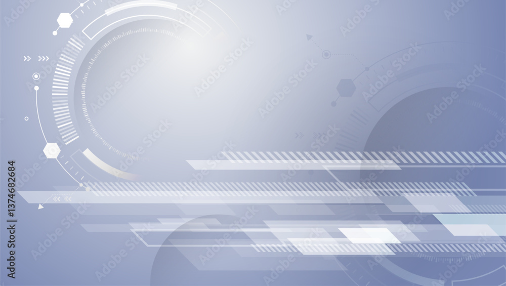 Fototapete Hi-tech vector illustration with various technology elements. Abstract global sci-fi concept. Digital internet communication on grey background. Wide Cyber security internet and networking concept.