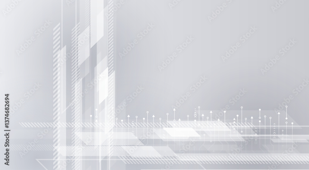 Fototapete Wide Cyber security internet and networking concept. Hi-tech vector illustration with various technology elements. Abstract global sci-fi concept. Digital internet communication on grey background.