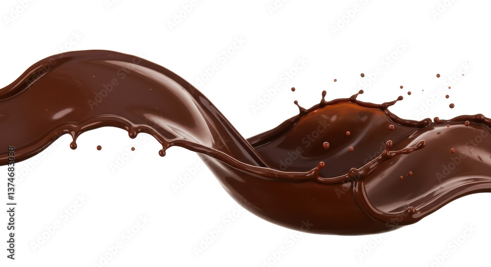 Poster a dynamic splash of rich dark chocolate against a stark black backdrop in a studio setting