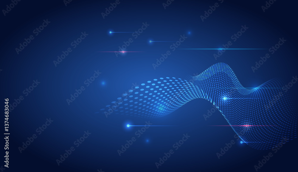 Aufkleber Dataset analysis and visualization. Abstract business analytics. Information array in the form of receding stripes. Large data flow on a blue background, glowing lines and wave.