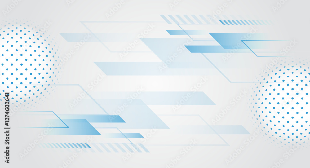 Poster Technological futuristic concept. High-tech communication design for presentation or banner. Abstract design consisting of circles, shadows, particles, dots and lines on a gray background.
