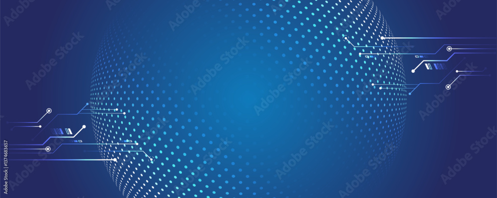 Fototapete Wide Cyber security internet and networking concept. Hi-tech vector illustration with various technology elements. Abstract global sci fi concept. Digital internet communication on blue background.