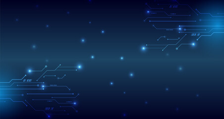 Obraz premium The abstract circuit board is on a blue background. Hi-tech digital technology and engineering concept. Wide technology communication. Futuristic design for banner or presentation.