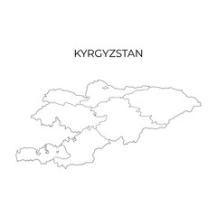 A black line map of the administrative division of Kyrgyzstan with the country name displayed above on a white background