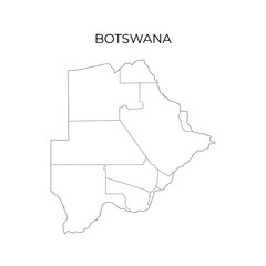 Fototapeta premium A black line map of Botswana showing its administrative divisions, with the country name displayed above on a white background