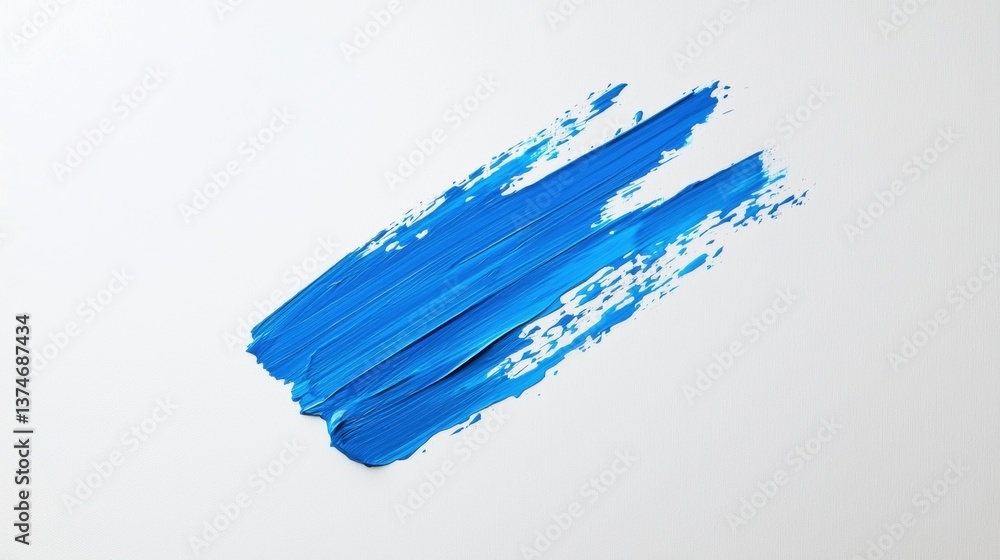Poster close-up of a blue brush stroke on a white background. the brush stroke is in the shape of an arrow,