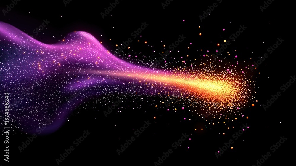 Poster image featuring a purple and yellow object on a black background with a central red and yellow objec