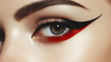 Obraz premium a close up of an eye with winged eyeliner 