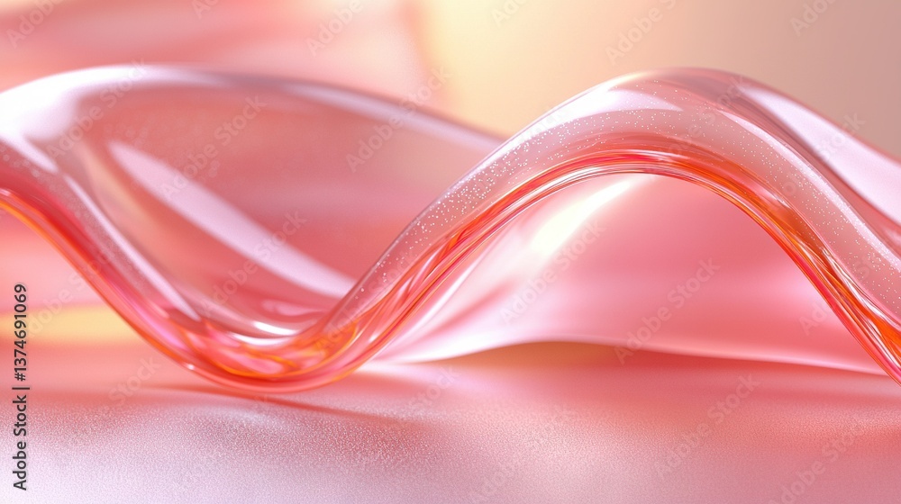 Poster a close-up of a pink wavy object on a pink and white background with a blurry wave in the center of 