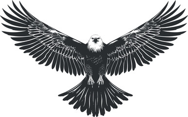 Fototapeta premium Black and white illustration of an eagle with wings spread, symbolizing freedom and majesty.