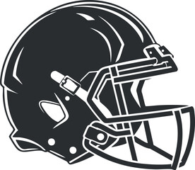 Black and white illustration of a football helmet, emphasizing sports safety and protection.