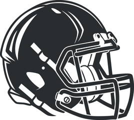 Black and white illustration of an American football helmet, emphasizing protection and sports gear.