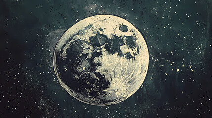 Fototapeta premium Vintage moon. Cosmic Etching. Illustration