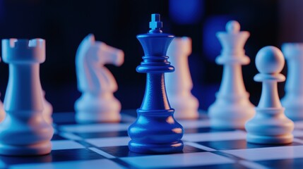 Chess board with several chess pieces on it. the board is black and white and the pieces are arranged in their starting positions.