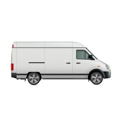 Delivery Food Truck blank mockup. Side view White Gargo truck or Food Van with space for text or your branding design - editable vector template. Gargo Truck blank mockup for horizontal AD banner