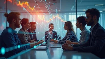 Focused diverse young professionals analyzing data visualization in modern office