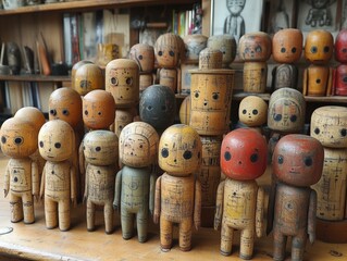 Obraz premium A Collection of Wooden Dolls and Decorative Items
