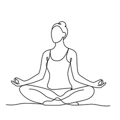 woman sitting in lotus position and meditating. vector illustration endless continuous line.