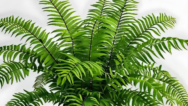 Lush green fern plant with delicate leaves on white background, green screen
