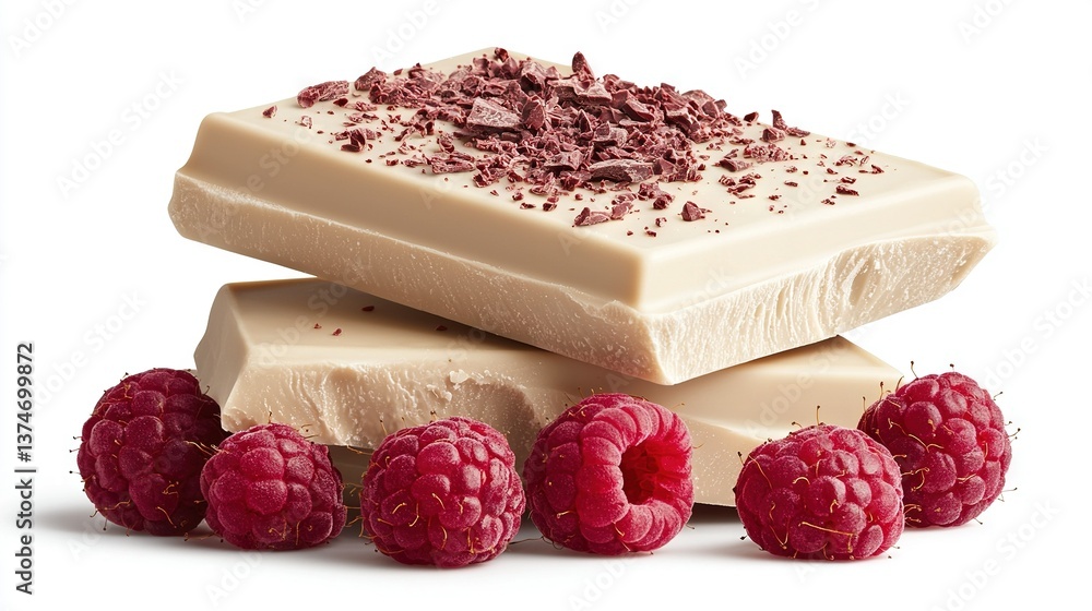 Poster a close-up shot of a bar of soap with raspberries at its base and another bar of soap positioned abo