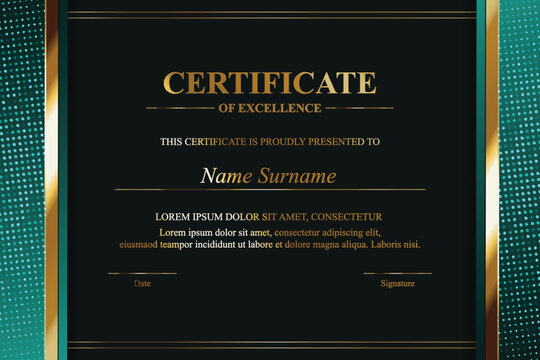 Formal Teal and Gold Certificate of Excellence