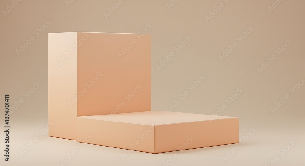 Poster peach podium display mockup for product presentation in studio setting
