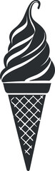 Black and white silhouette of an ice cream cone with a swirled top design.