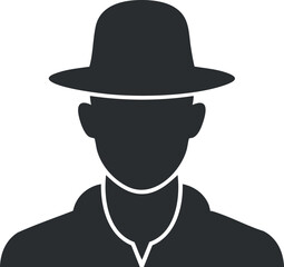 Silhouette of a man wearing a hat, symbolizing mystery or anonymity in an abstract icon.
