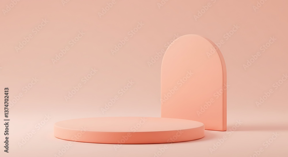 Aufkleber minimalist peach product display podium with rounded backdrop for presentation
