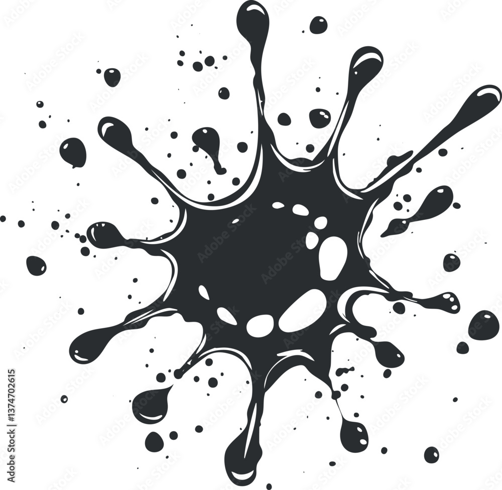 Aufkleber black ink splash with irregular edges, depicting a dynamic and abstract artistic expression.