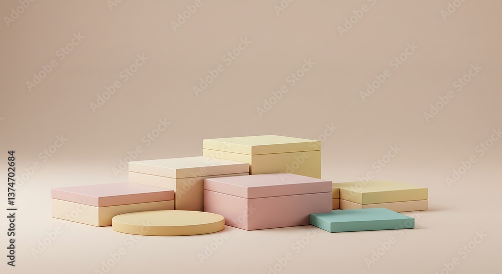 Poster pastel color product display platforms for showcase and mockup