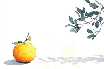 An artistic and whimsical depiction of an orange contrasts against a bright white background, emphasizing the fruit&rsquo;s vibrant color and playful shadow for a fresh perspective.