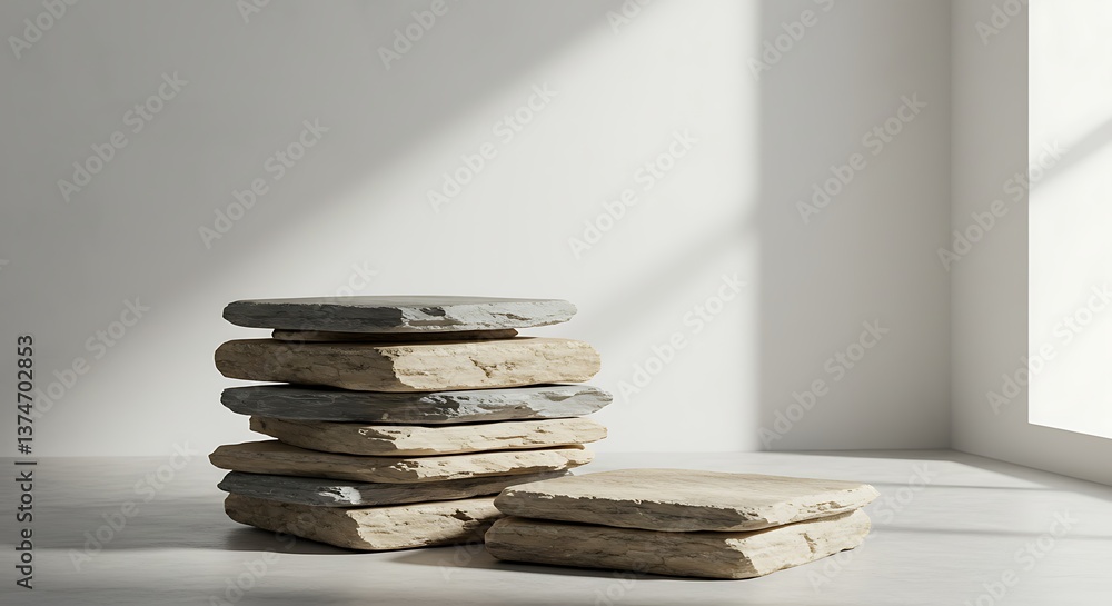 Poster stack of natural stone slabs for product display and presentation
