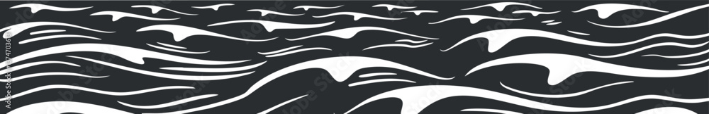 Poster abstract black and white wave pattern design, featuring flowing curves and dynamic lines.