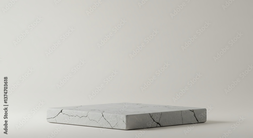 Poster display square concrete stone platform with cracks for product presentation