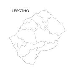A black line map of Lesotho showing its internal administrative divisions, with the country name labeled above on a white background