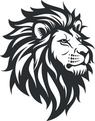 Black and white tribal lion tattoo design with a detailed mane and fierce expression.