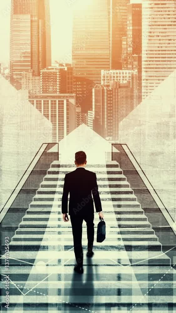 Poster loopable video of business growth potential concept with virtual graphic . businessman with report c