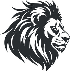 Fototapeta premium Stylized black and white illustration of a lion's head, emphasizing its majestic mane.