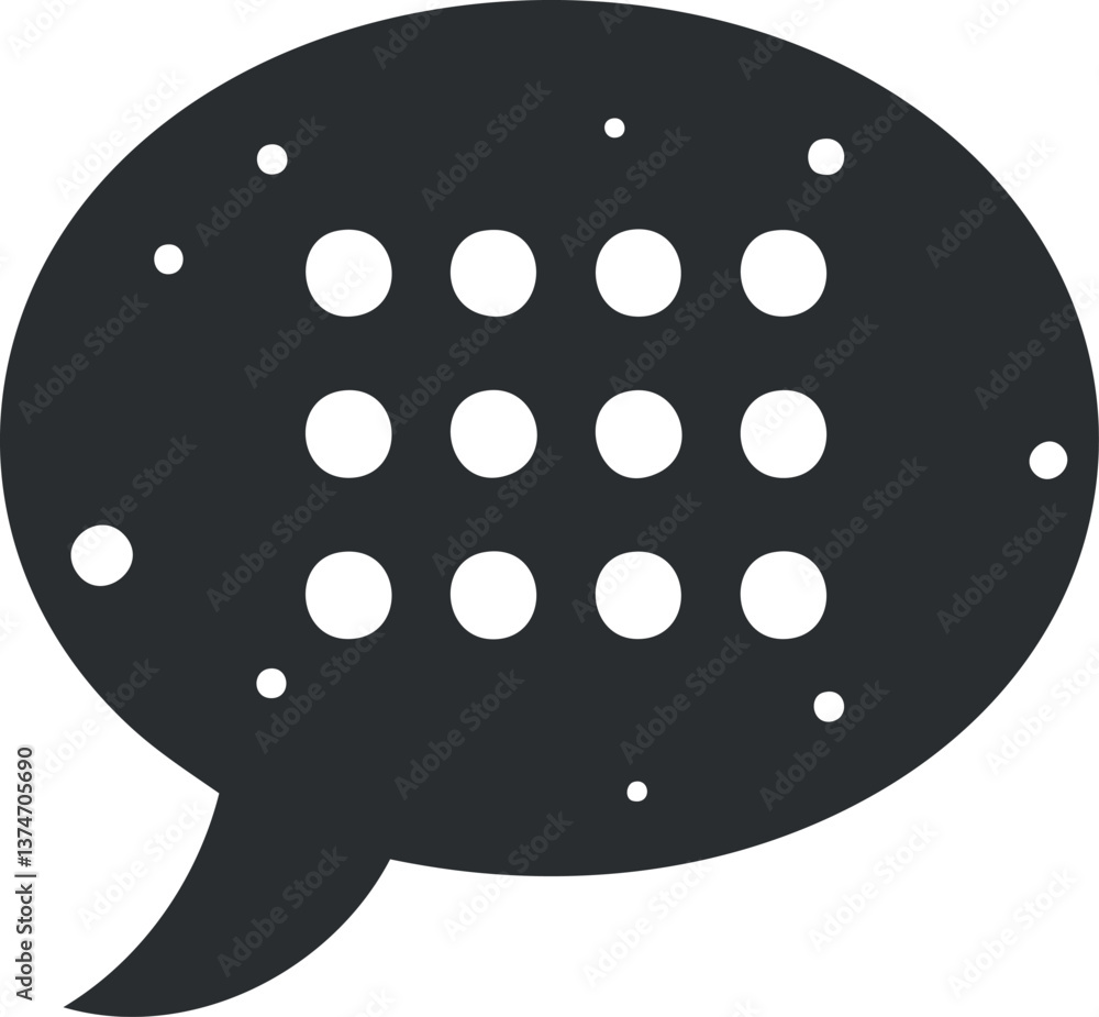 Poster black speech bubble icon with dots, symbolizing communication and conversation in digital media.