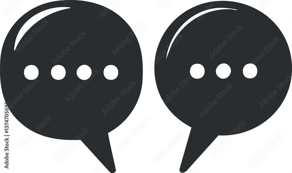 Poster black and white speech bubble icons representing communication and messaging concepts in digital des
