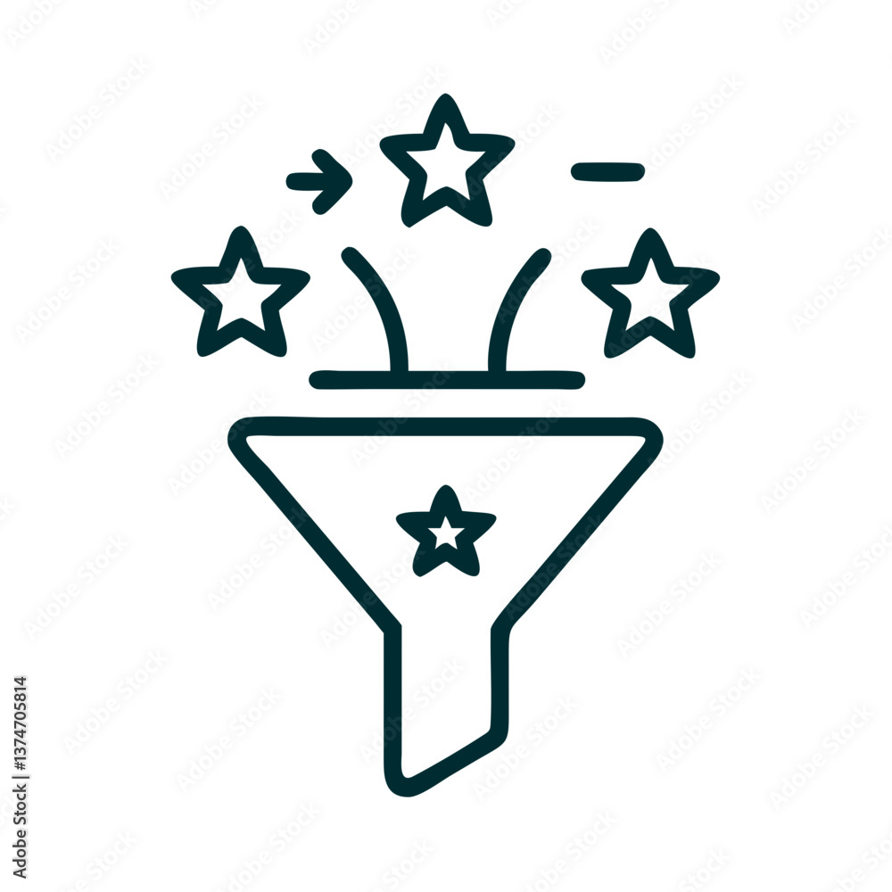Poster star funnel icon with magical effect in minimalist style