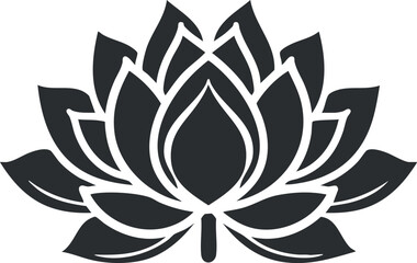 Black silhouette of a lotus flower vector design, symbolizing nature, elegance, and tranquility.