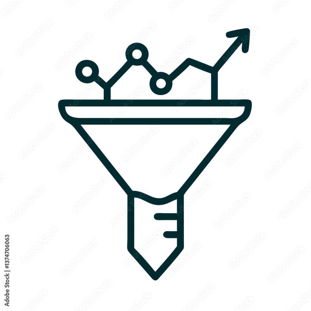 Poster data analysis funnel with growth indicators in a minimalist style