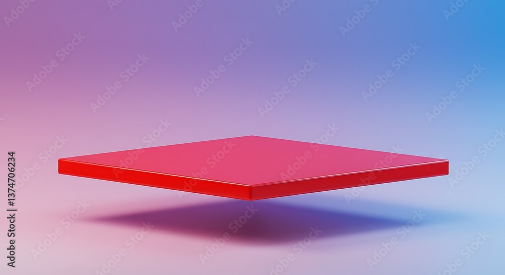 Aufkleber red square platform floating on a colorful gradient background for product display
